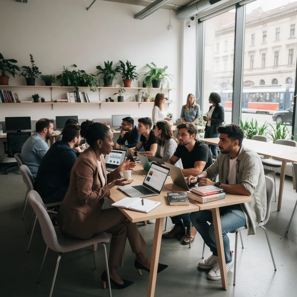 Irodai asztal, ahol egy pénzügyi napló és toll található, készen a tervezésre.